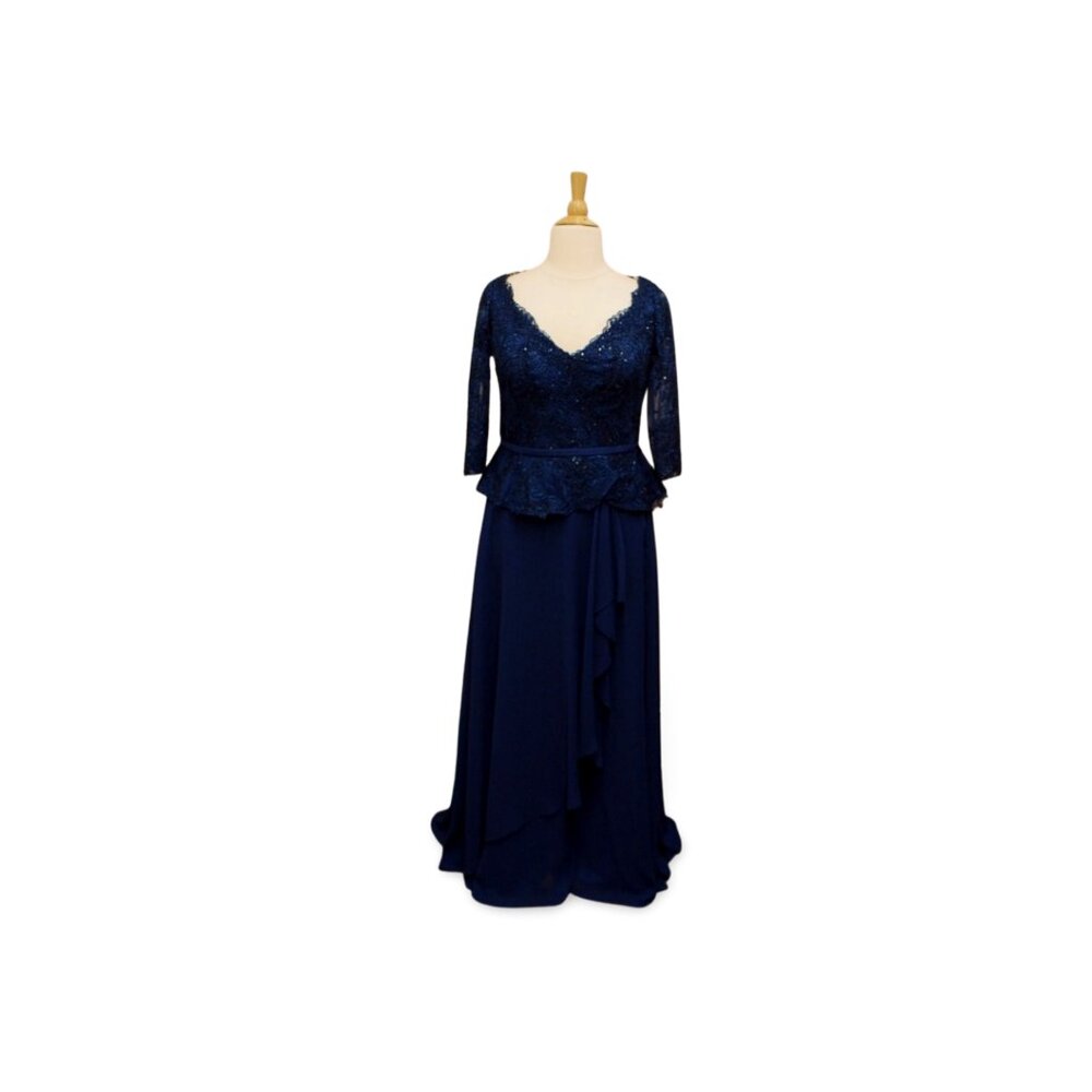 Sapphire Beaded Peplum Chiffon Mother of Bride/Groom Evening Gown MGNY 72720 - Picture 11 of 13